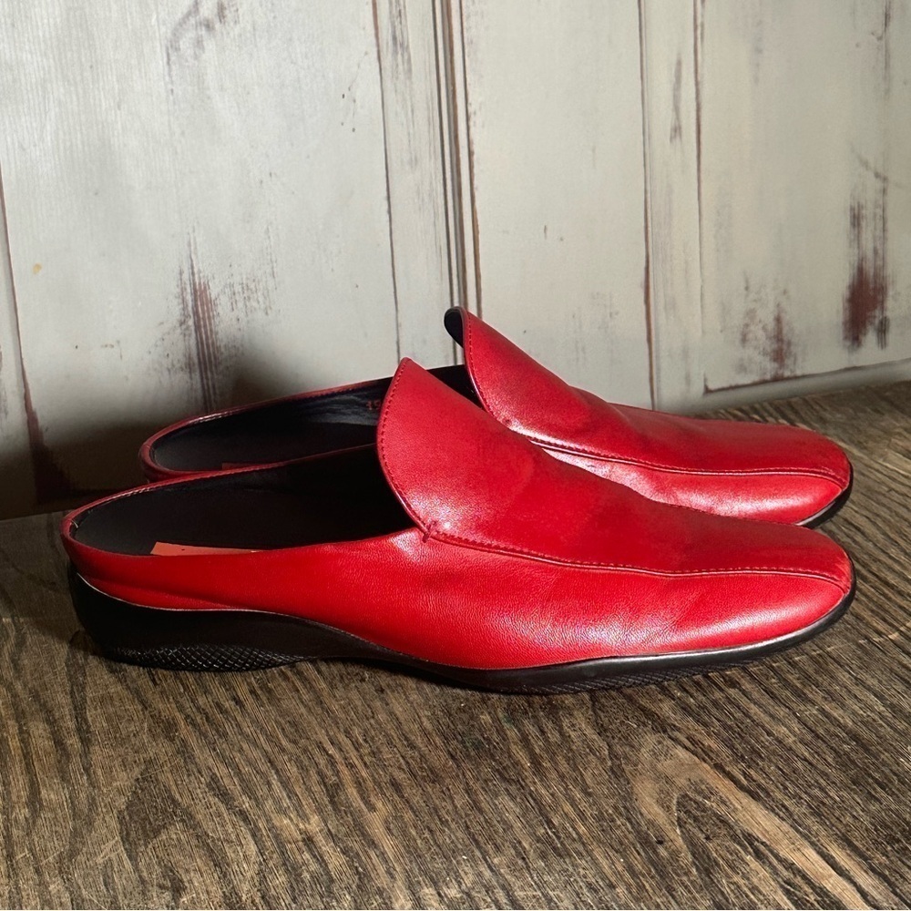 SOLD Prada Sport Mule red leather vintage Italian 36 US 6 EUC flats slides